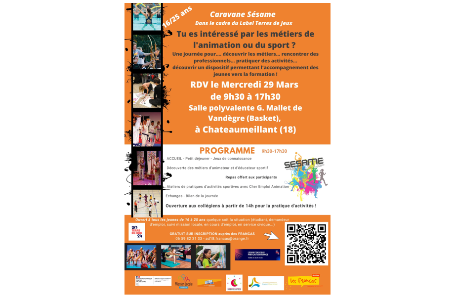 Action terre de jeux le Mercredi 29 Mars au gymnase de Chateaumeillant pour le public 16-25 ans